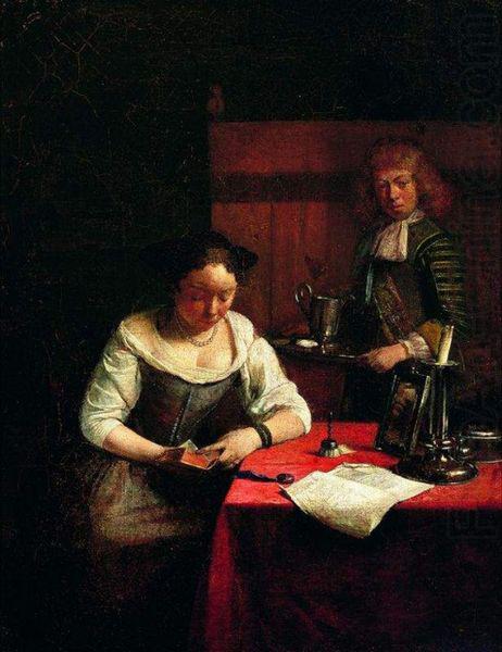 Woman reading and a young man holding a tray., Gerard ter Borch the Younger